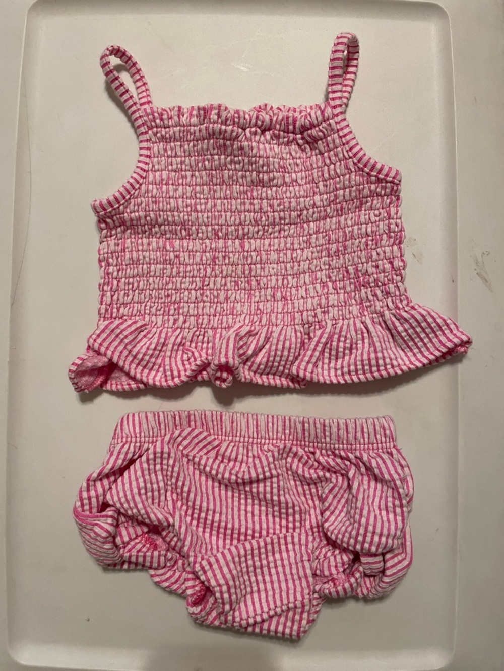 Pink Striped Smocked Tank and Bloomers Set